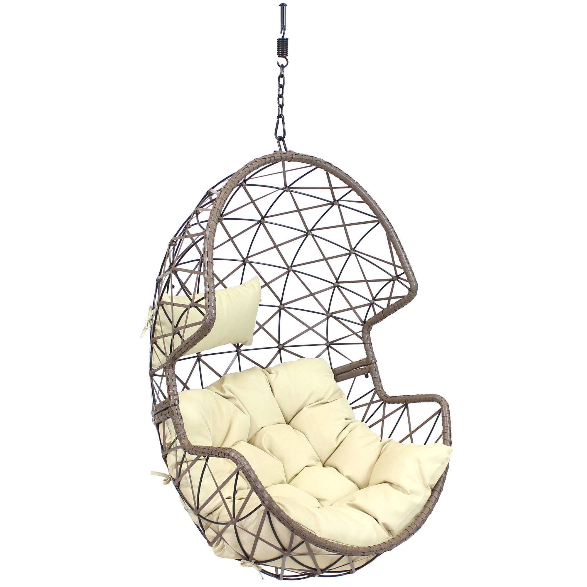 Sunnydaze Decor, Lorelei Hanging Egg Chair - Resin Wicker - Beige, Color Cream, Capacity 265 lb, Material Polyester, Model# TF-525